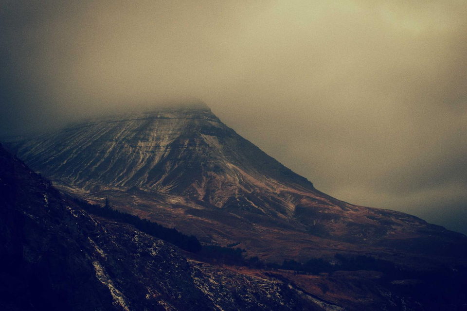 Volcanic ridge under haze