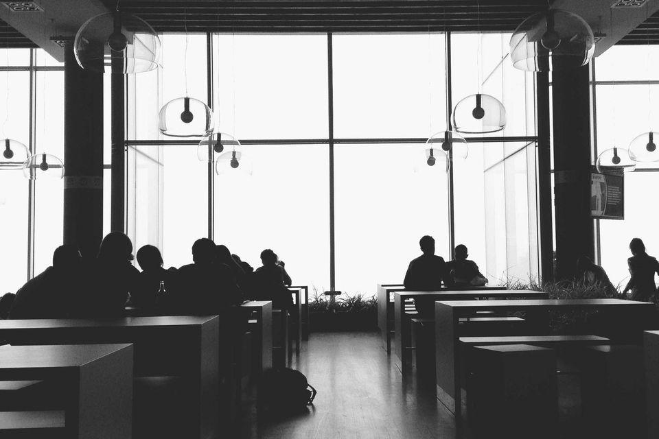 Cafe window light, silhouettes