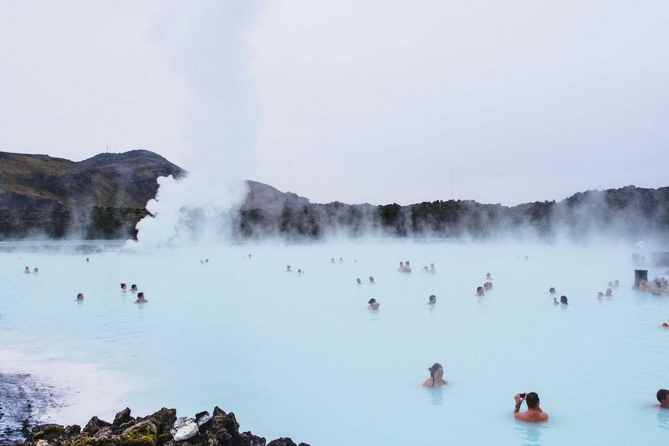 Geothermal lagoon, steam rising