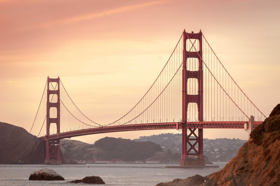 Suspension bridge at sunset