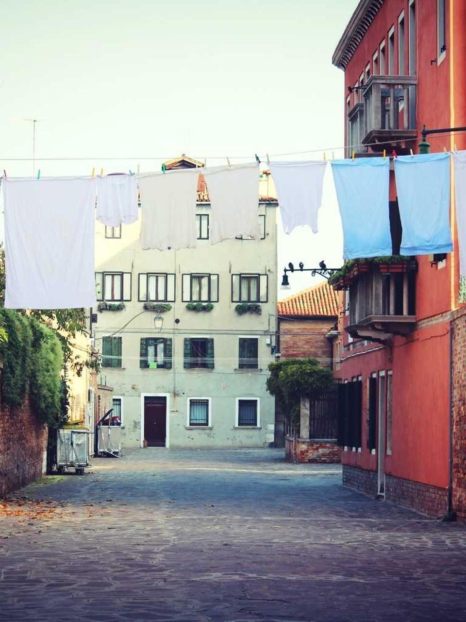 Laundry lines over a lane